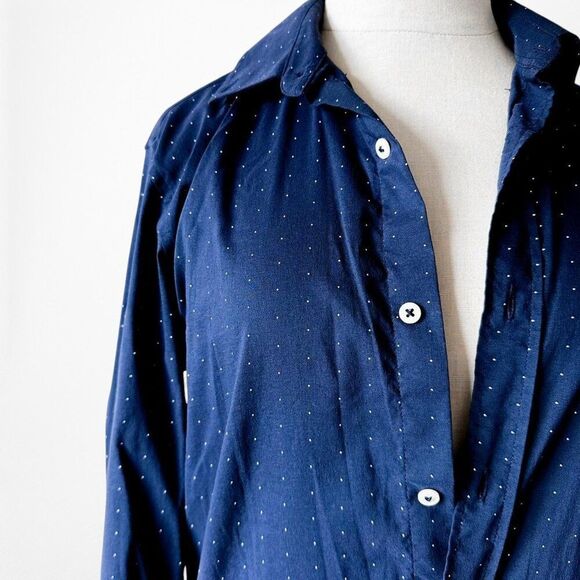 Zara Navy Blue Polka Dot Button Down Shirt Size XS/S/M - Picture 6 of 6